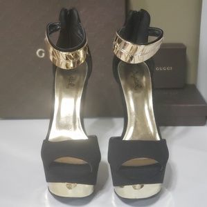 Gold leaf ankle strap stiletto heels